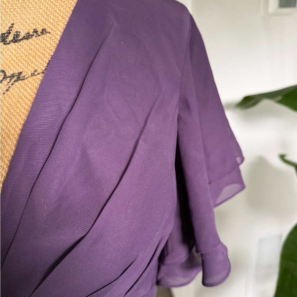 JJs House Purple V-Neck Flutter Sleeve Midi Dress - Picture 3 of 5
